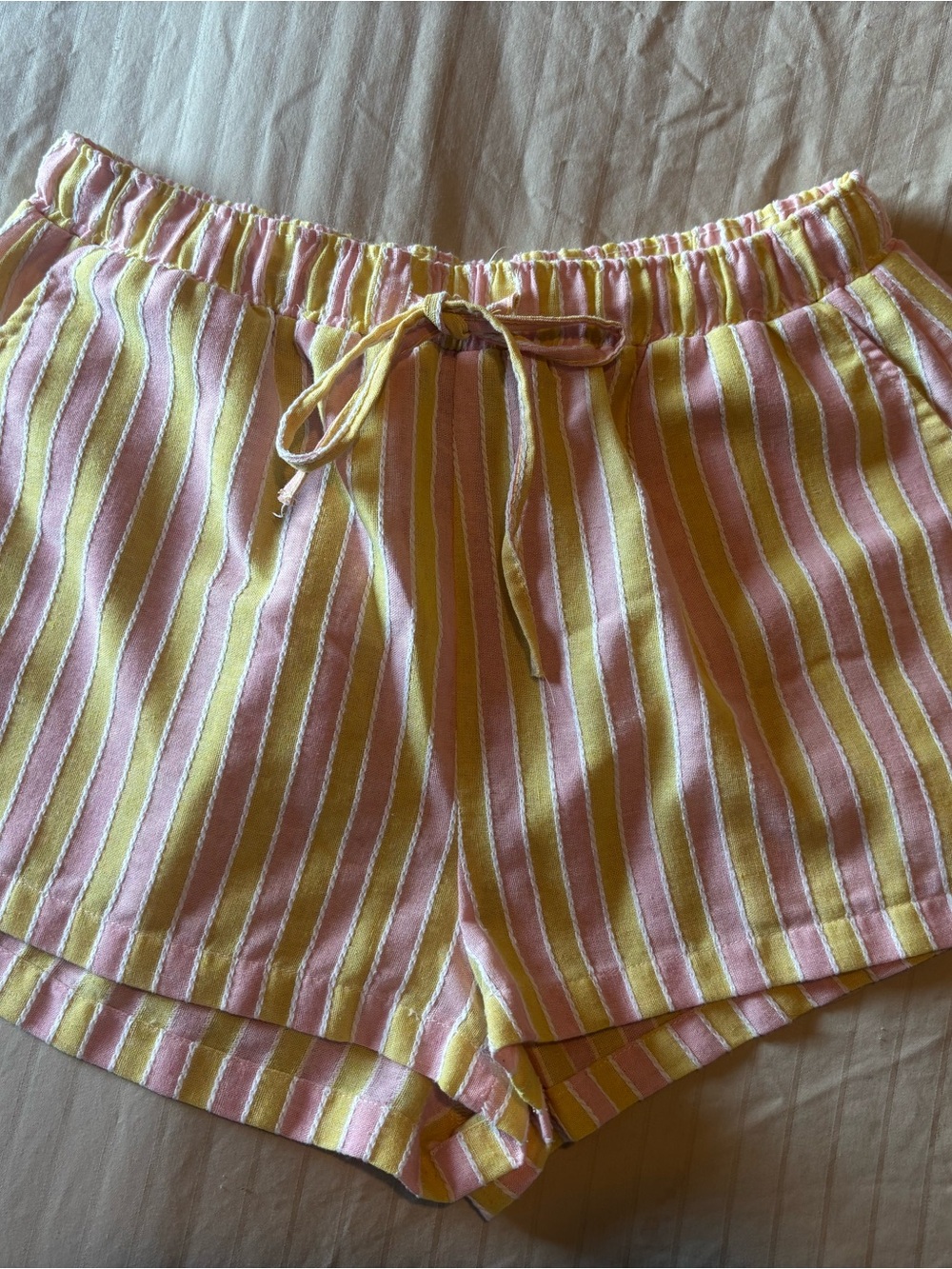 Your Favorite PacSun Pink & Yellow Striped High-Waist Drawstring Shorts